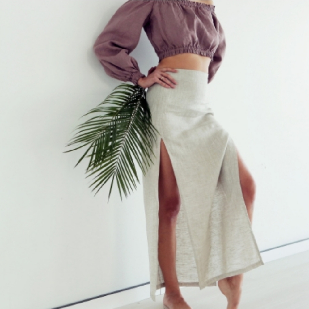Linen Maxi Skirt Handmade Natural Bohemian Chic